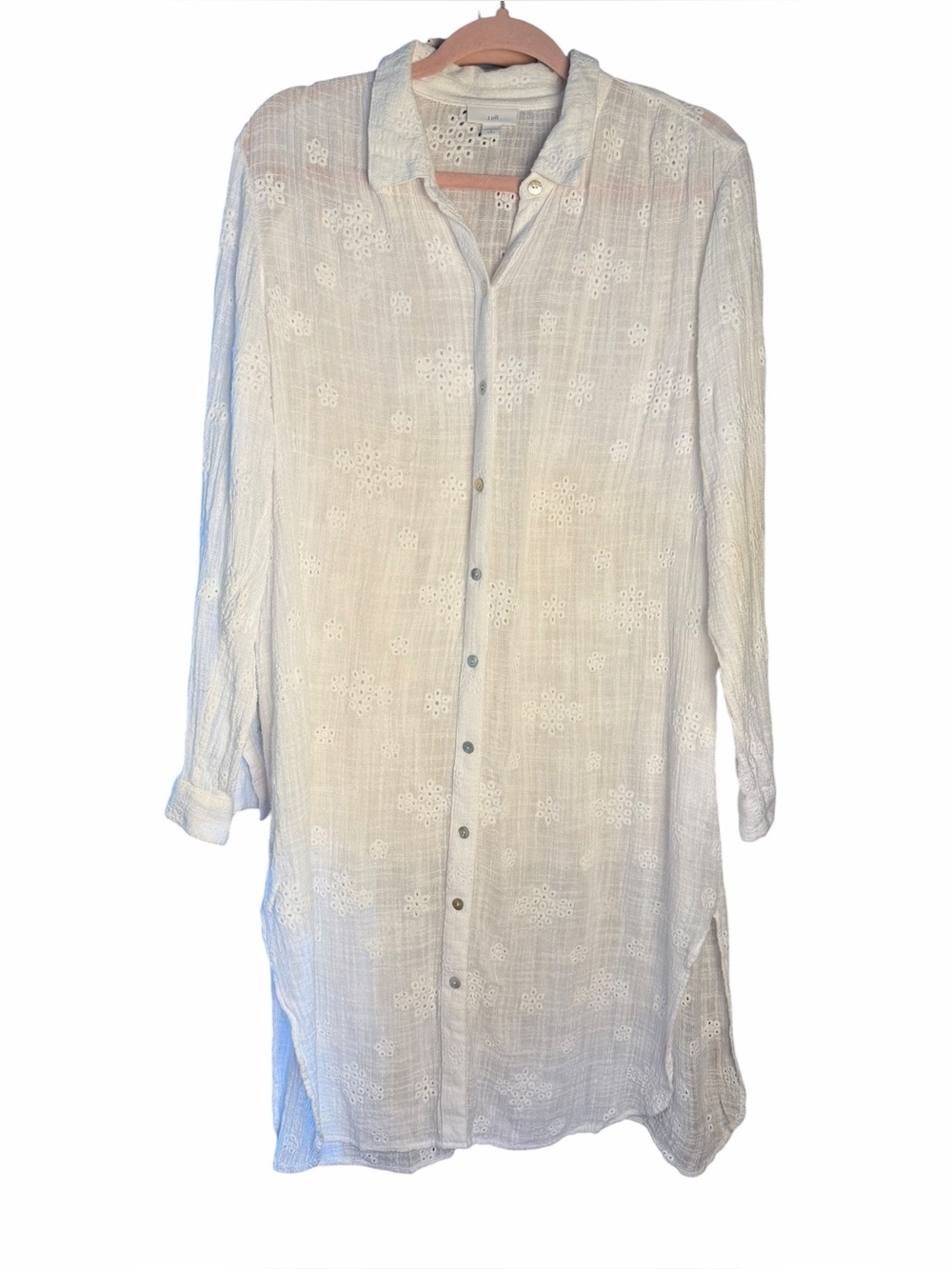 J. Jill Long Semi Sheer Eyelet Button Down Tunic/ CoverUp - Picture 4 of 11